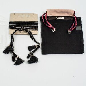 New Chan Luu Black Chiffon Choker Necktie Scarf Necklace Silver Beaded